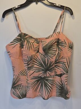A New Day Coral Palm-Print Cami with Green Leaf Design**